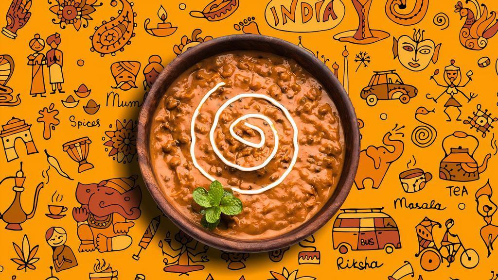 Daal Black Knight · Black lentils slow cooked till tender and tempered with Indian spices and finished with fresh cream, served with a side of our aromatic basmati rice