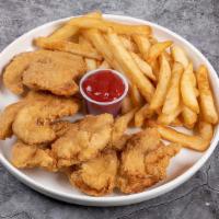 Chicken Tenders · 4 pieces of chicken tenders served with one order of french fries and one can soda.