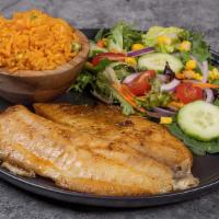 Tilapia Fillet · Tilapia fish fillet served with two sides of your choice.