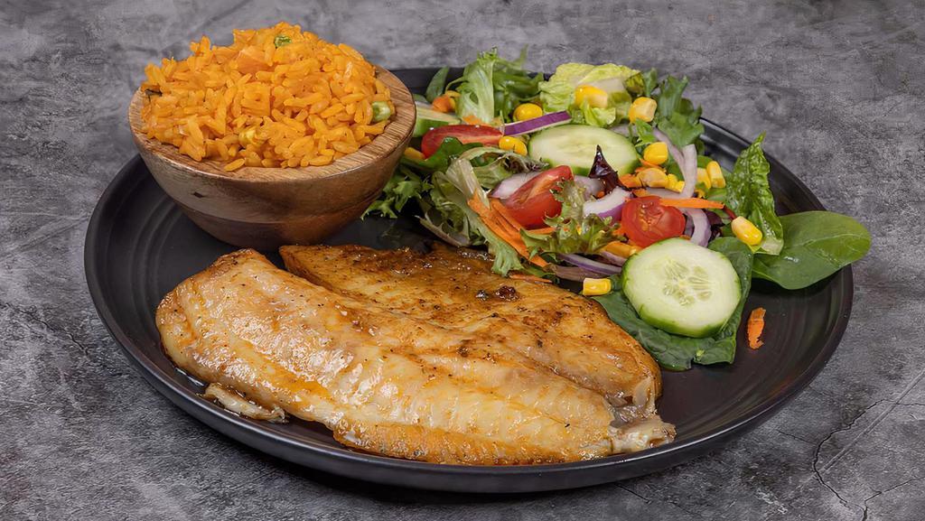 Tilapia Fillet · Tilapia fish fillet served with two sides of your choice.