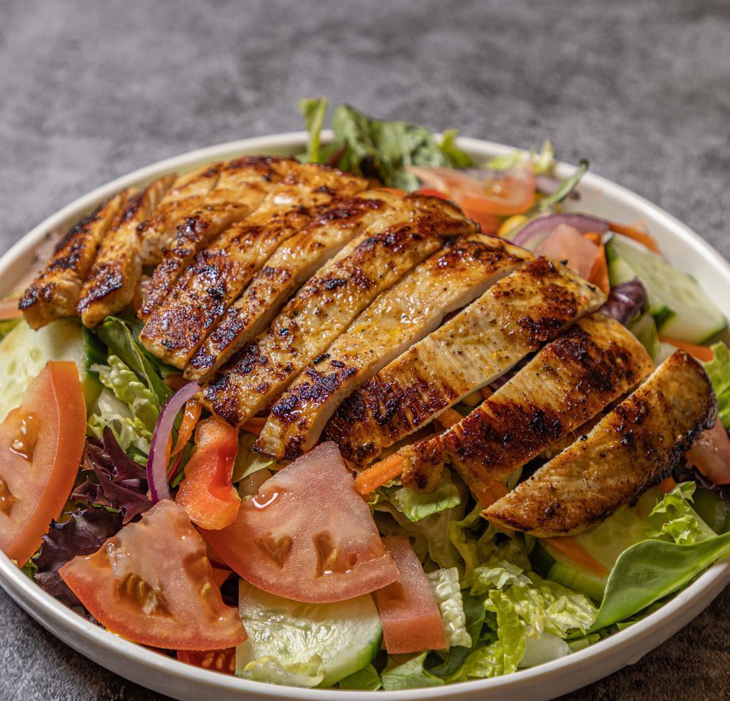 Grilled Chicken Salad  · Grilled chicken breast on a bed of house salad with dressing of your choice.