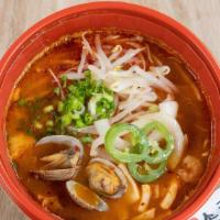Seafood Spicy Ramen · Spicy. Spicy Korean ramen soup with seafood and vegetables.