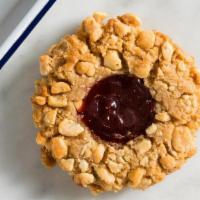 Pb & J Cookie (*Gf) · Gluten-free cookies with peanuts & Housemade Strawberry Jam. *Baked in-house where wheat flo...