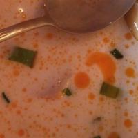 Tom Kha Kai · (Chicken Coconut Soup) chicken in coconut soup with Thai chili, galangal, shallots, lemongra...