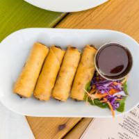 Spring Rolls · Vegetables and glass noodles wrapped in rice sheet. Served with sweet plum sauce.