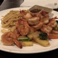 Hibachi Shrimp-L · Served with miso soup, noodle and vegetable.