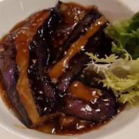 Nasu Niniku · Stir-fry oriental eggplant with garlic and teriyaki sauce.