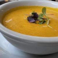 Carrot & Ginger Soup · Creamless veloute of ginger and carrots.