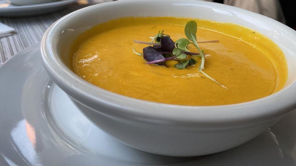 Carrot & Ginger Soup · Creamless veloute of ginger and carrots.