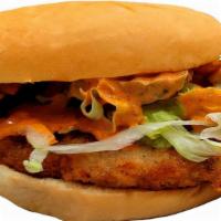 The Grande Crispy Chicken Lover - Salchipapa(Mild) · Salchipapa(Mild), Mayo, Lettuce, Pickles, on toasted Bun