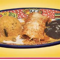 Mini Burrito (New) · Your Choice Of Chicken Or Steak. Served With Rice & Refried Beans Topped With Red Salsa.