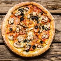 Olive & Mushroom · Our fresh, daily made pizza dough topped with house marinara sauce, olives, fresh mushrooms ...
