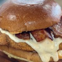 The Chicken Bacon Ranch · Buttermilk fried chicken breast, house made ranch sauce, apple wood smoked bacon on a brioch...