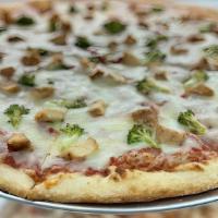 Chicken Broccoli Pizza · Diced Chicken with fresh broccoli.