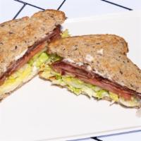 Blt Sandwich · Applewood smoked turkey bacon, lettuce, tomato, mayo on a toasted 7-grain bread.