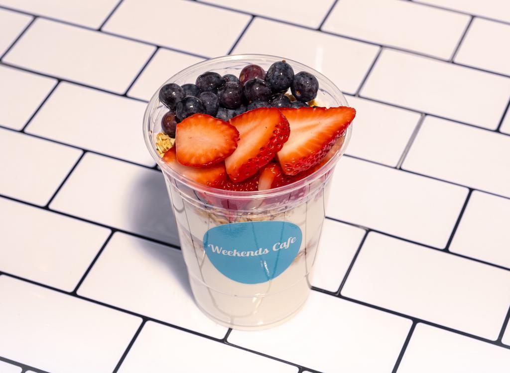 Yogurt Parfait · Greek yogurt, strawberry, blueberry, gluten-free granola