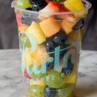 Fresh Fruit Salad Cup · Strawberries, Blueberries, Grapes, Pineapple with Lime Mint Syrup

(No substitutions allowed)