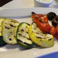 Grilled Vegetables · Yellow, green zucchini, tomato, pepper, and mushrooms.