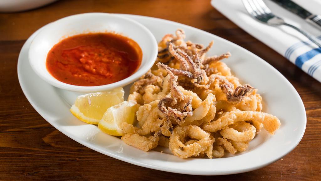 Crispy Calamari · Lightly breaded and flash fried, served with spicy-ish tomato sauce