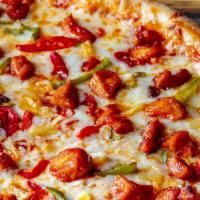Sweet And Sour Pizza · Sweet and sour sauce and fried chicken.