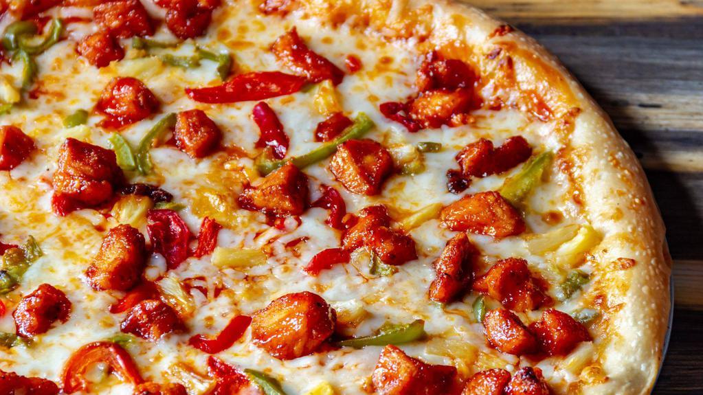 Sweet And Sour Pizza · Sweet and sour sauce and fried chicken.