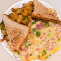 Western Omelet W/Toast · Turkey ham, onions & green peppers