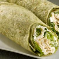 Caesar Chicken Wrap · Fresh Wrap made with Grilled chicken breast, romaine, croutons, Parmesan cheese and Caesar d...