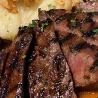 Skirt Steak · Served with steak sauce - mashed potato - fried onions