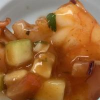 Shrimp Ceviche · Fresh shrimp, onions, tomato, cilantro, cucumbers, avocado in our house special citrus sauce.
