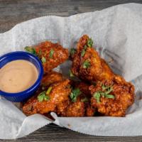 Wings (5) · BBQ maple bourbon chipotle or honey sriracha lime. Go boneless at an upcharge.