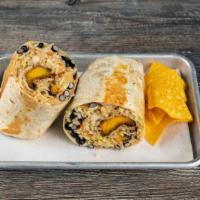 Sweet Plantain Burrito · Sweet Plantains, black beans, marinated cabbage and carrots and cilantro.