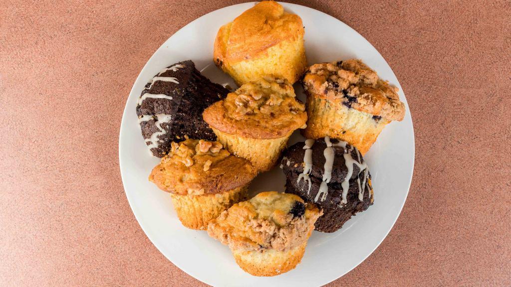 Assorted Muffins · Chocolate chip double chocolate chip blueberry cranberry blast cinnamon corn banana nut pistachio pineapple coconut and ice lemon.
