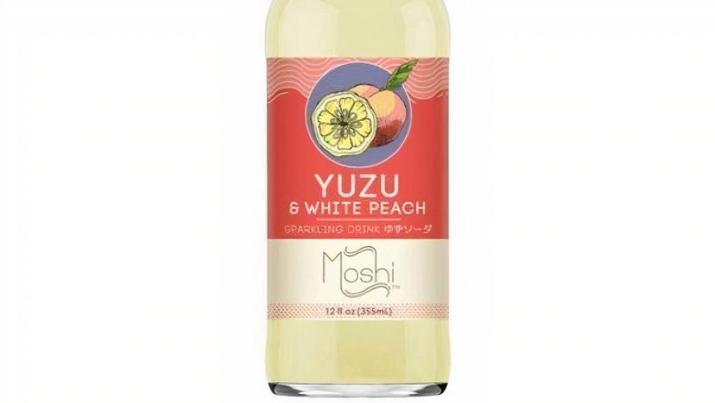Moshi Yuzu White Peach · Refreshing sparkling soda with the flavor of Yuzu, a Japanese citrus fruit infused with white peach!  (Original Yuzu version is displayed in image.)