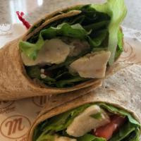 Chicken Caesar Wrap · WHOLE WHEAT WRAP, GRILLED CHICKEN, ASIAGO CHEESE, LETTUCE, TOMATO, AND CAESAR DRESSING WITH ...