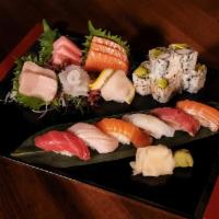 Jo Sushi & Sashimi · Assortment of sliced raw fish, six pieces of sushi and one roll from basic roll list