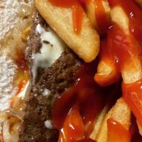 Italian Cheeseburger · Grilled onions & peppers, mayo, ketchup & french fries