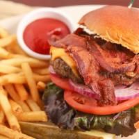 Build Your Own Burger · Red leaf lettuce, sliced tomato, red onion on a brioche bun - side fries