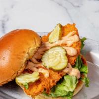 Btw Crunch (Chicken Sandwich) · 6oz. Marinated Chicken breast double battered and topped with chipotle Mayo, green leaf lett...