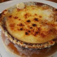 French Onion Soup Gratinee · served gratinéed with croutons