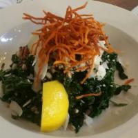 Tuscan Kale Salad · Roasted Sweet Potatoes, Toasted Farro, tossed in a citrus vinaigrette with Pecan Nuts & Shav...