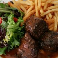 Beef Mignonette Au Poivre  · French Fries & Green Peppercorn Sauce