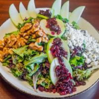 Betty · mixed greens, sliced apples, walnuts, dried cranberries, bleu cheese crumbles, balsamic vina...