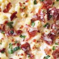 Chicken Bacon Ranch Mac And Cheese · Classic mac and cheese with sliced chicken, bacon bits, sliced scallions, topped with a driz...