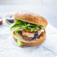Falafel Burger* · made with falafel comes in brioche bum topping  and choice of sauce