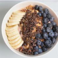 Pb&C · Coconut Milk, Acai, Bananas, Peanut Butter, Cacao Powder. Topped with Granola, Cacao Nibs, B...