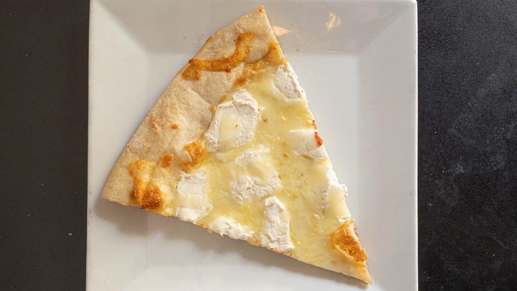 White Pizza · Ricotta, provolone, mozzarella, and fresh garlic.
