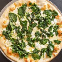 White With Spinach · Ricotta, provolone, mozzarella, fresh garlic, and spinach.