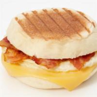 Bacon, Egg & Cheese Sandwich · Delicious Breakfast sandwich containing Bacon strips, cooked eggs, and melted cheese. Served...