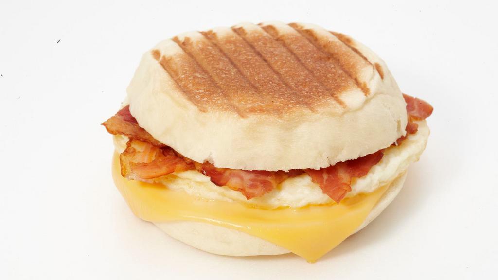Bacon, Egg & Cheese Sandwich · Delicious Breakfast sandwich containing Bacon strips, cooked eggs, and melted cheese. Served on a toasted roll.