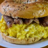 Sausage And Egg Sandwich · Delicious Breakfast sandwich containing Sausage and cooked eggs. Served on a toasted roll.